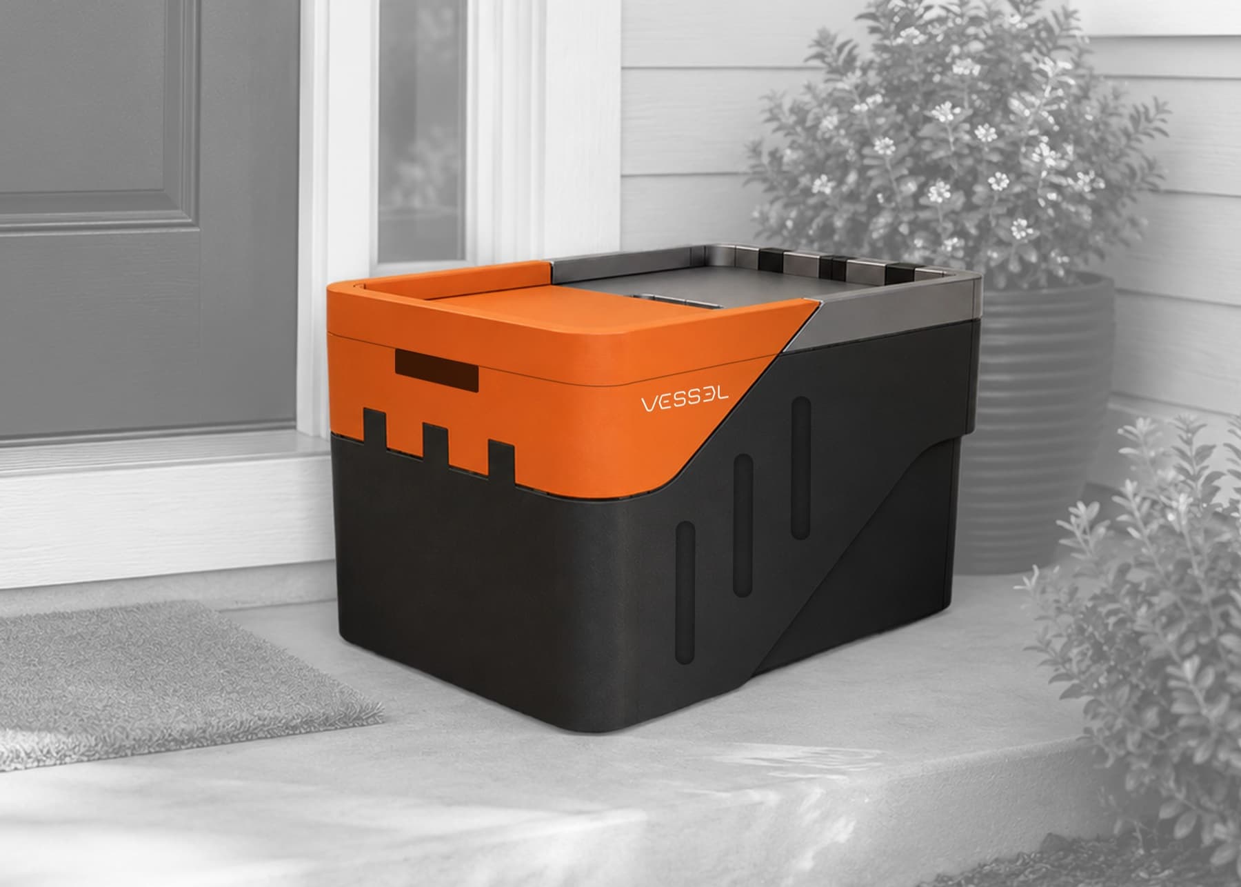 Vessel on a porch: ready for courier pickup